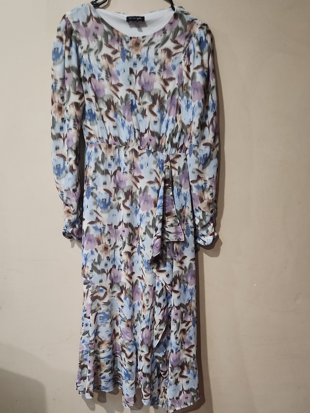 Floral Long Sleeve Dress in Blue and Lavender